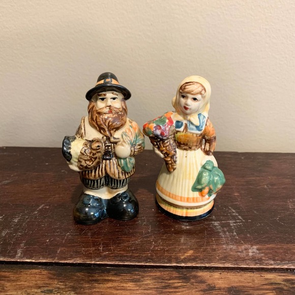 Vintage Dining Vintage Porcelain Pilgrim Man Woman Thanksgiving